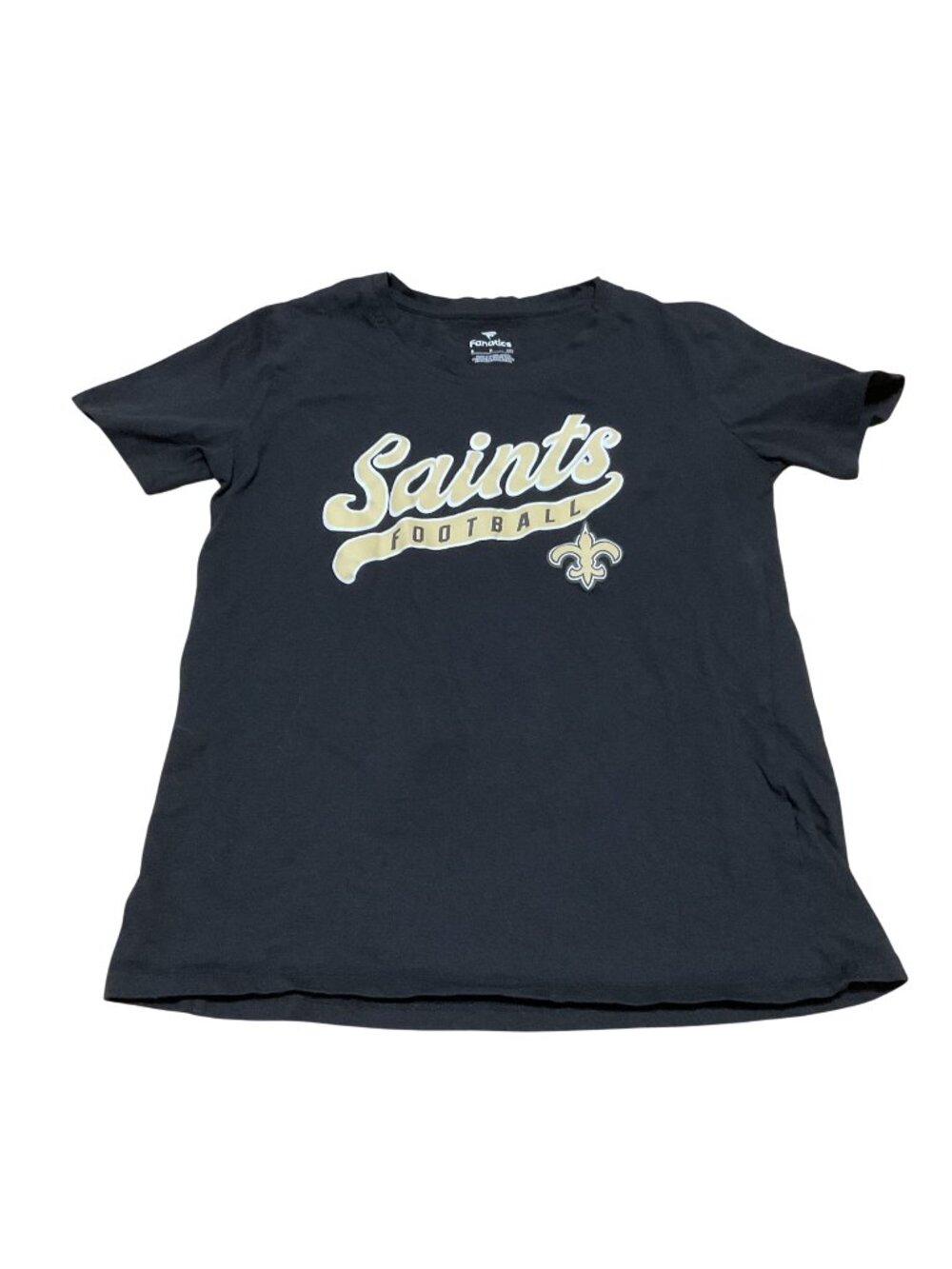 New Orleans Saints Black Fanatics T-Shirt Size Small With Gold Team Logo Womens